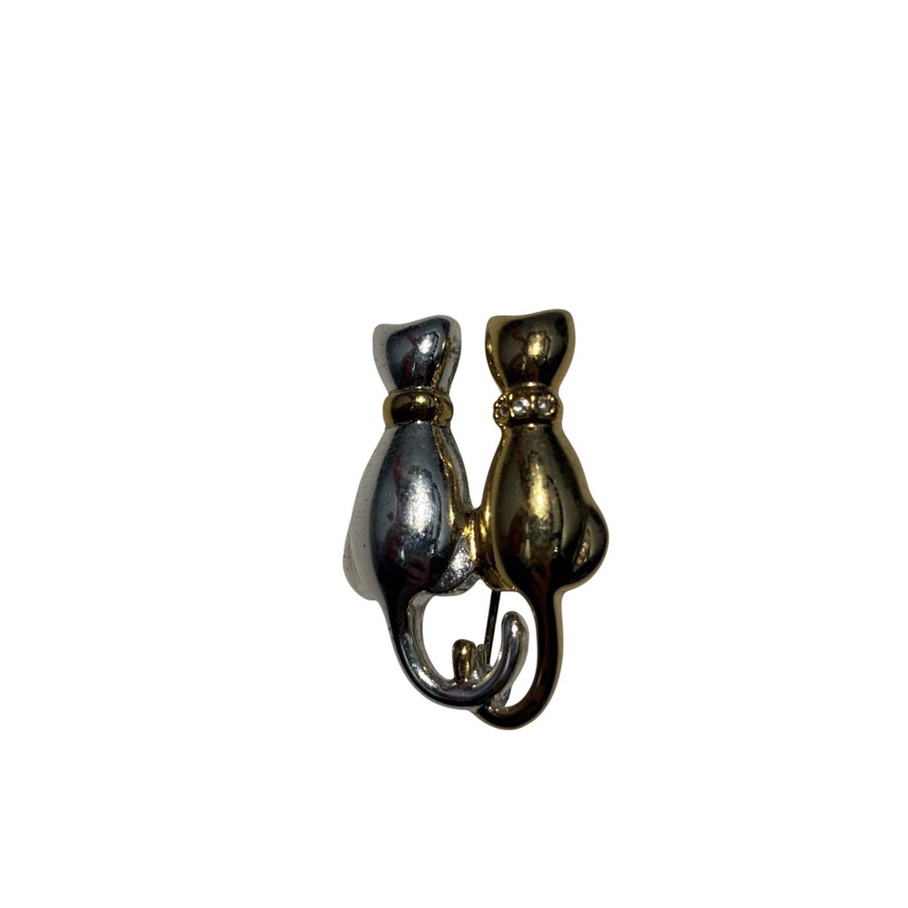 Vintage Anne Klein Gold & Silver Tone Kitten Cats Intertwined Tails Brooch Pin